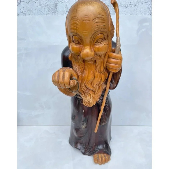 Wooden Hand Carved Monk Table Lamp Aldo Tura for Macabo Italy Midcentury 1950s - Picture 1 of 16